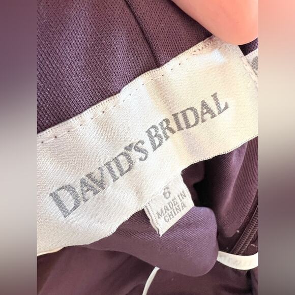 David’s bridal plum high neck lace dress gown bridesmaids ruched womens 6 - Picture 8 of 9